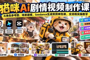 （20793期）猫咪AI剧情视频制作课：从角色参考图、场景建模、Seedance生成到剪映包装，全流程实操教学