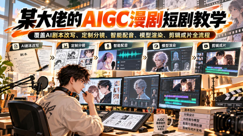 某大佬的AIGC漫剧短剧教学,覆盖AI剧本改写、定制分镜、智能配音、模型渲染、剪辑成片全流程