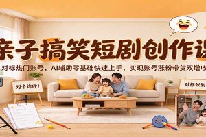 亲子搞笑短剧创作课：对标热门账号，AI辅助零基础快速上手，实现账号涨粉带货双增收
