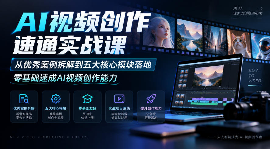 AI视频创作速通实战课｜从优秀案例拆解到五大核心模块落地，零基础速成AI视频创作能力