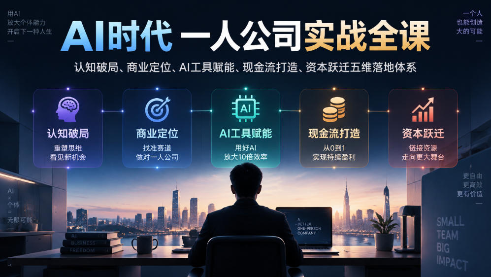 AI时代一人公司实战全课|认知破局、商业定位、AI工具赋能、现金流打造、资本跃迁五维落地体系