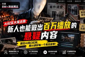 抖音8W粉丝博主的AI纪实大案还原教学,新人也能做出百W播放的悬疑内容,抓住AI风口红利,用AI讲好每一个真实故事